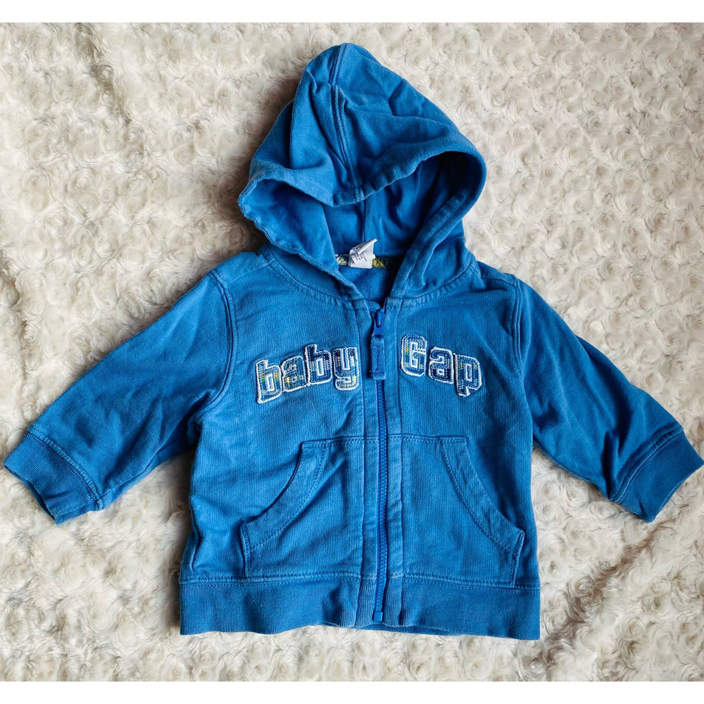 Vintage baby Gap Infant Cotton Terry Lined Blue Full Zip Hoodie Size 3 to 6 mos.